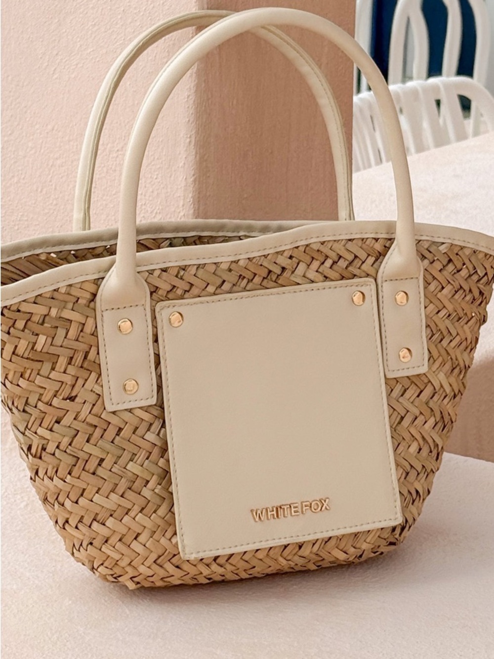 White Fox Vivienne Straw Top Handle Bag Cream - Picture 4 of 5